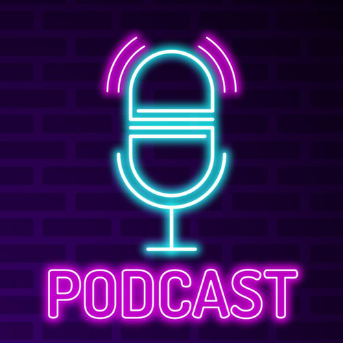 neon sign that says 
  podcast